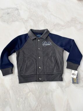 Polo Ralph Lauren Kids Logo Fleece Jacket Boys Size 4 New Blue Gray